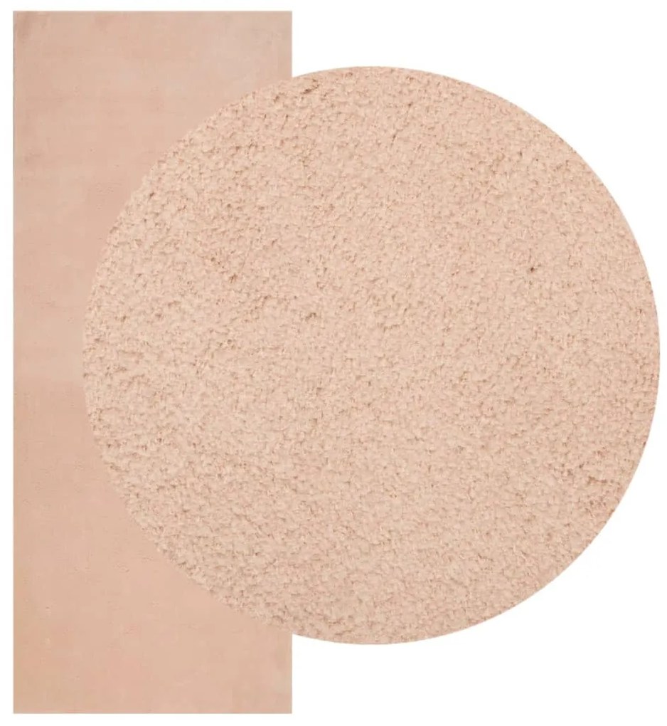 Tapete pelo curto macio e lavável HUARTE 80x200 cm rosa-pálido