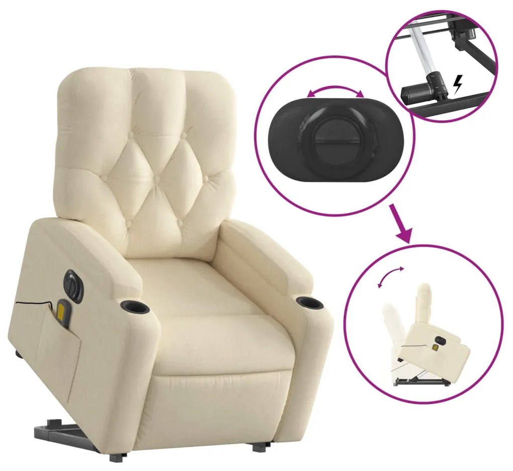 Poltrona elétrica elevatória massagens tecido creme