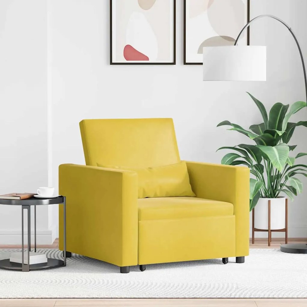 vidaXL Sofá-camas retrátil individual Amarelo 90 x 165 x 87 cm Veludo