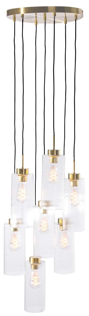 Candeeiro de suspensão Art Déco dourado com vidro 7-luzes - Laura
