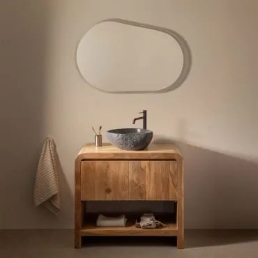 Conjunto De Móvel De Casa De Banho Em Madeira De Acácia Vacry Castanho Acácia & Irregular Em Cimento Preto - Sklum