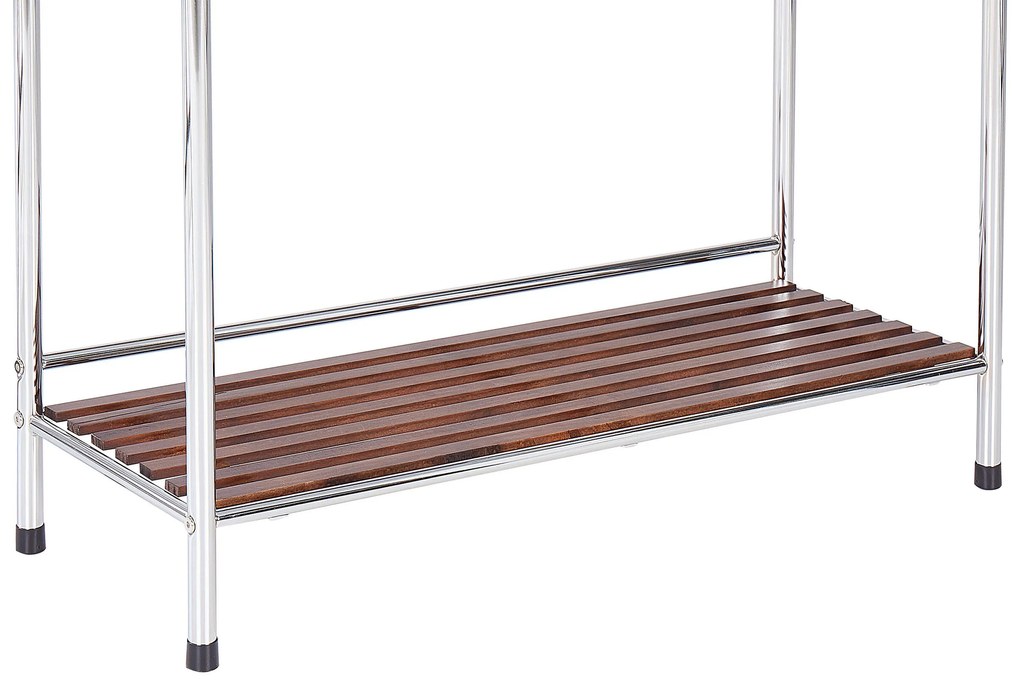 Toalheiro de pé metálico com prateleira prateado e castanho escuro 72 x 85 cm MURIVA Beliani