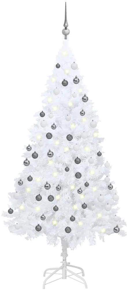 Árvore Natal artificial c/ luzes LED e bolas 150 cm PVC branco