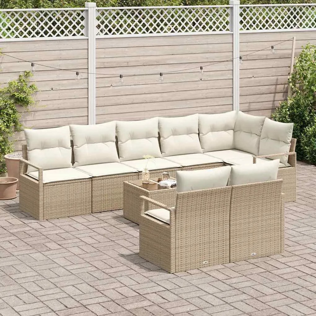 Conjunto de Sofá de Jardim de 9 Peças com Almofadas em Rattan Sintétic