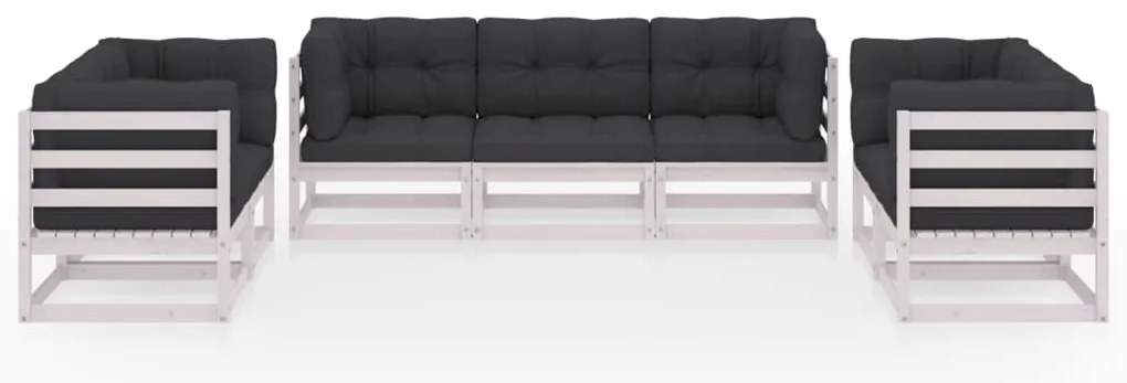 7 pcs conjunto lounge de jardim c/ almofadões pinho maciço