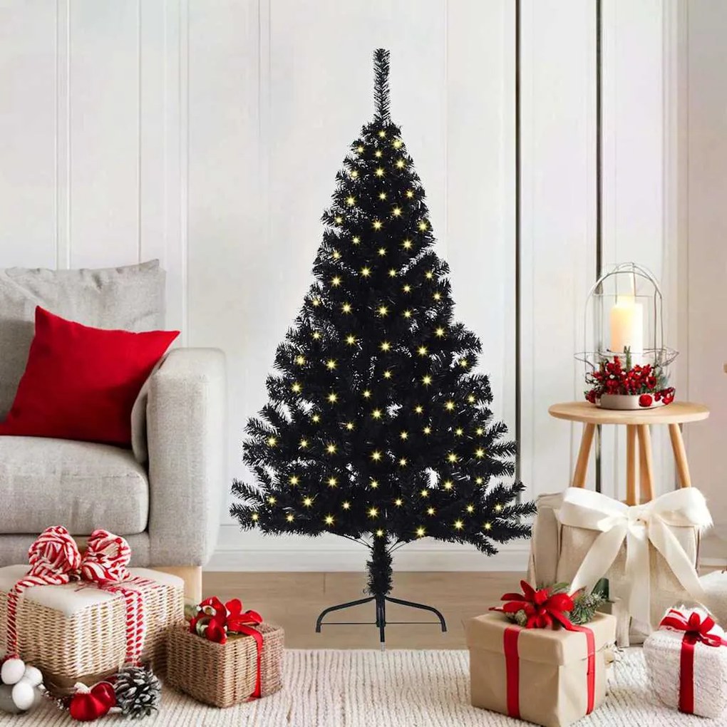 vidaXL Árvore de Natal Artificial Pré-iluminada Preto 120 cm PVC