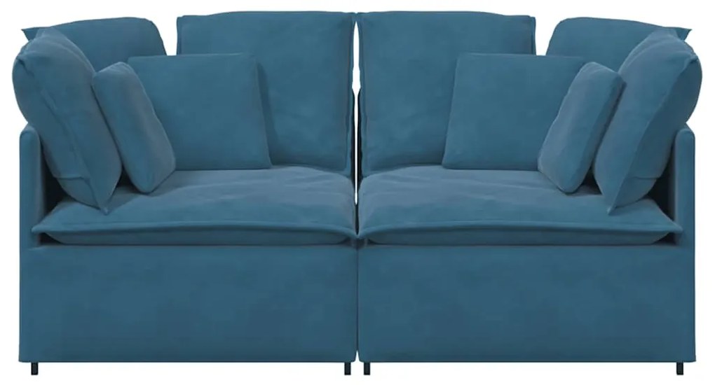 Sofá modular com almofadas veludo azul
