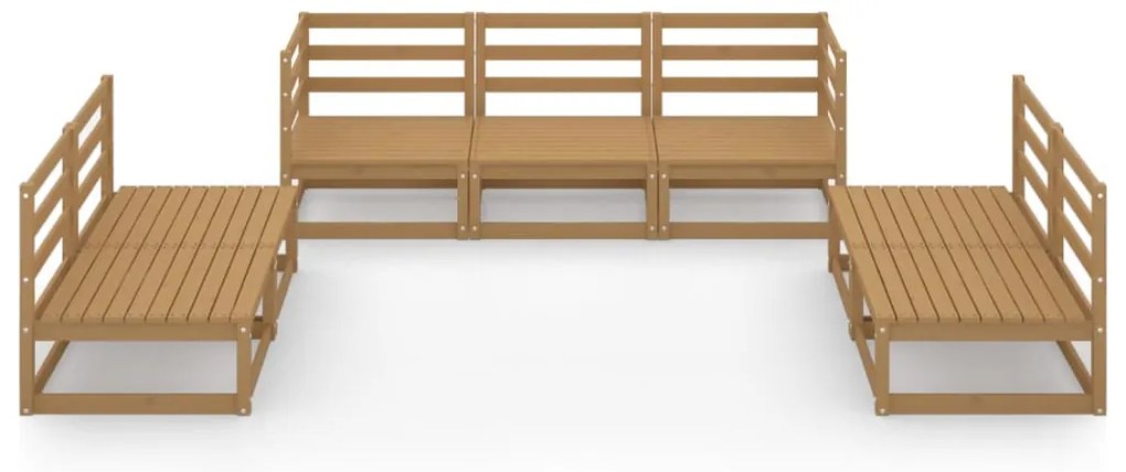 7 pcs conjunto lounge de jardim pinho maciço castanho mel