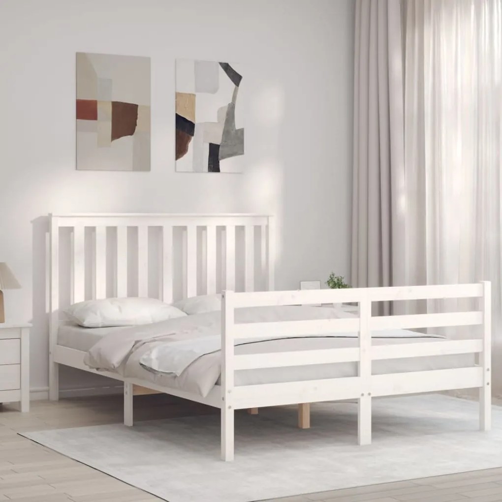 Estrutura de cama com cabeceira 140x200cm madeira maciça branco