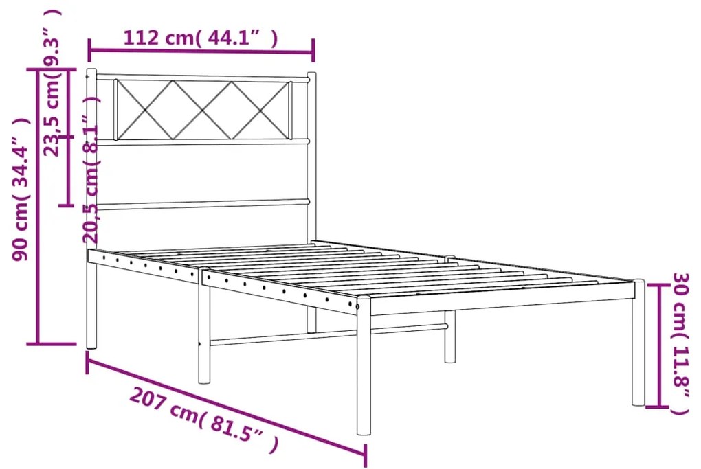 Estrutura de cama com cabeceira 107x203 cm metal preto