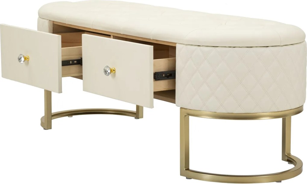 BANCO COM GAVETAS SHARON BRANCO E DOURADO 120X40X43 CM