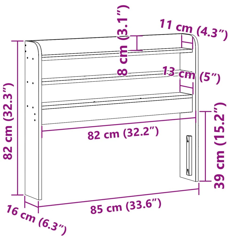 Cabeceira com prateleiras 75 cm madeira de pinho maciça