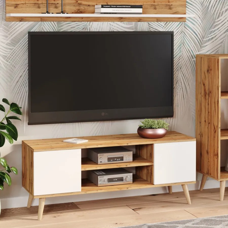 Móvel TV 155 cm cor carvalho artesanal/branco