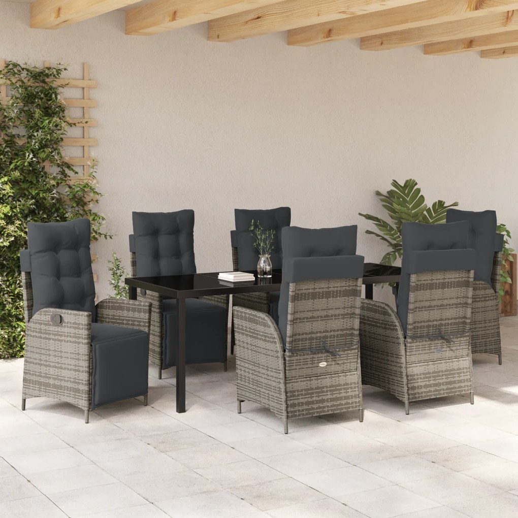 Conjunto de Jantar de Jardim 7 Peças Cinza Polyrattan