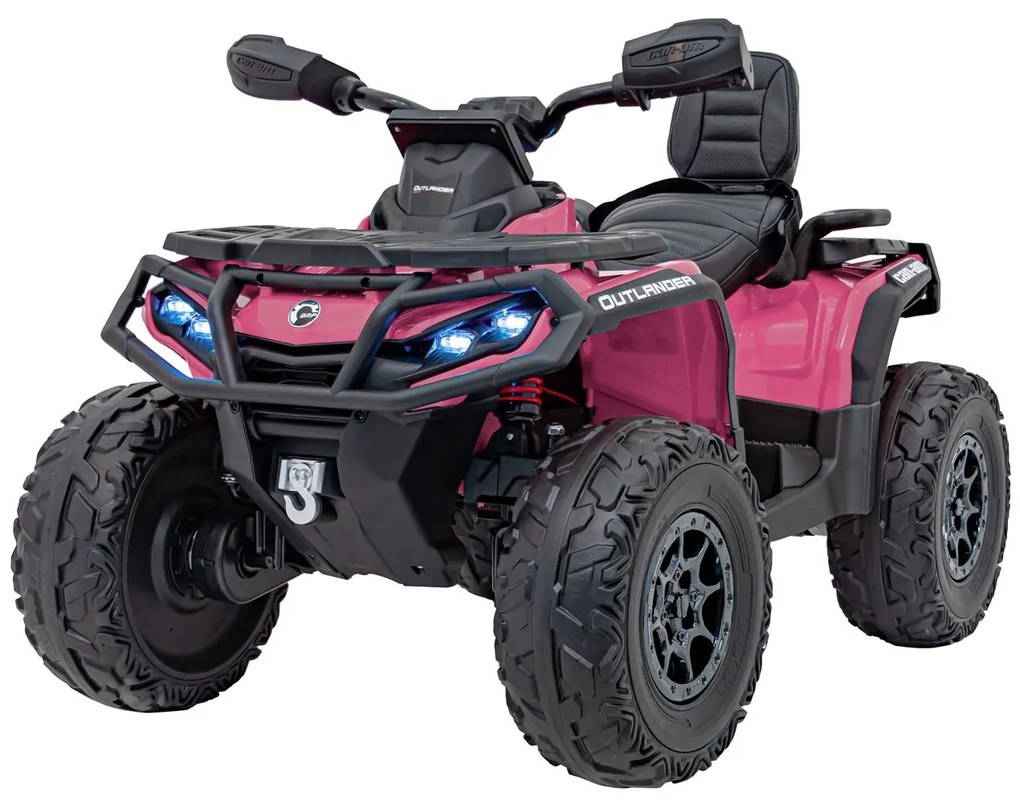 Moto 4 elétrica para Crianças 3 a 7 anos*, 24 V 4x4 Can Am Outlander ATV, RodasEspuma EVA, Assento couro ecológico Rosa