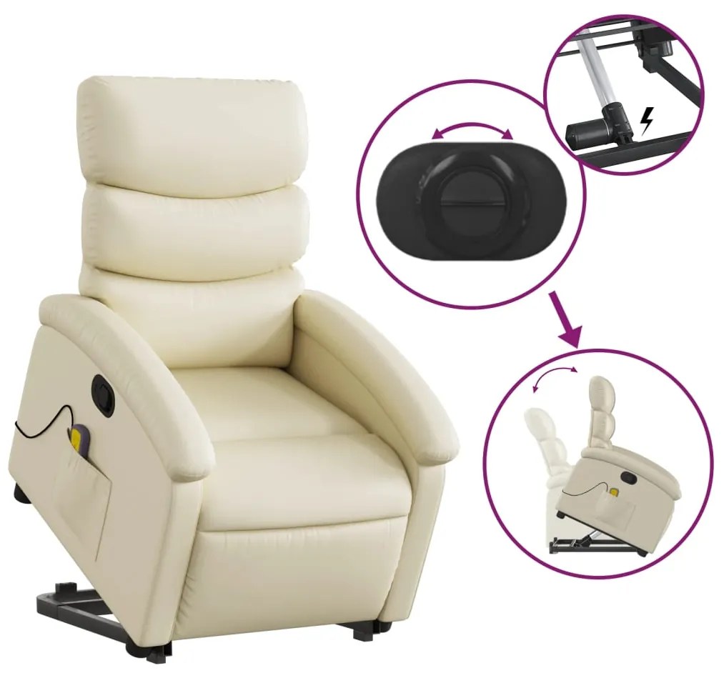 Poltrona reclinável de massagens couro artificial cor creme