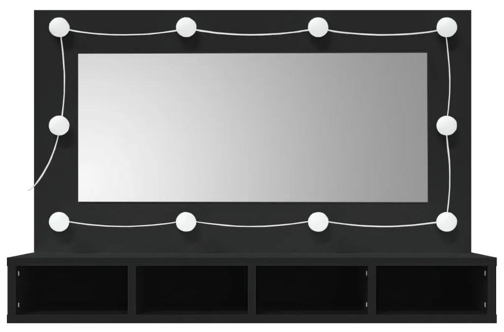 Armário espelhado com luzes LED 90x31,5x62 cm preto