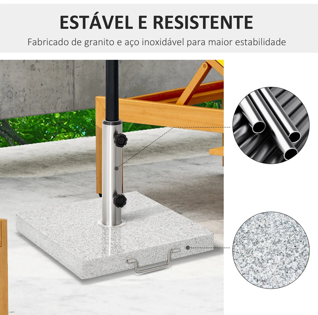 Base para Chapéu de Sol de Mármore Universal com 2 Rodas e Alça de Transporte para Mastros de Ø35/38/42mm Suporte para Chapéu de Sol de Exterior 42x42