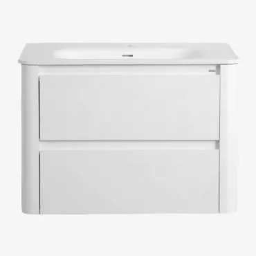 Conjunto De Móvel De Casa De Banho Suspenso Em Madeira Com Lavatório Integrado Egerton Branco & Sem Espelho & Sem Torneira - Sklum