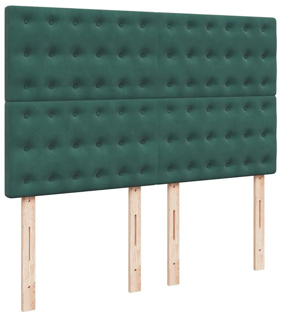 Cama com molas/colchão 160x200 cm veludo verde-escuro