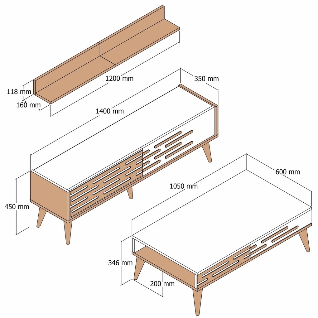 Conjunto de Mobiliário de Sala Valensiya – Nogueira – Móvel TV 140x35x