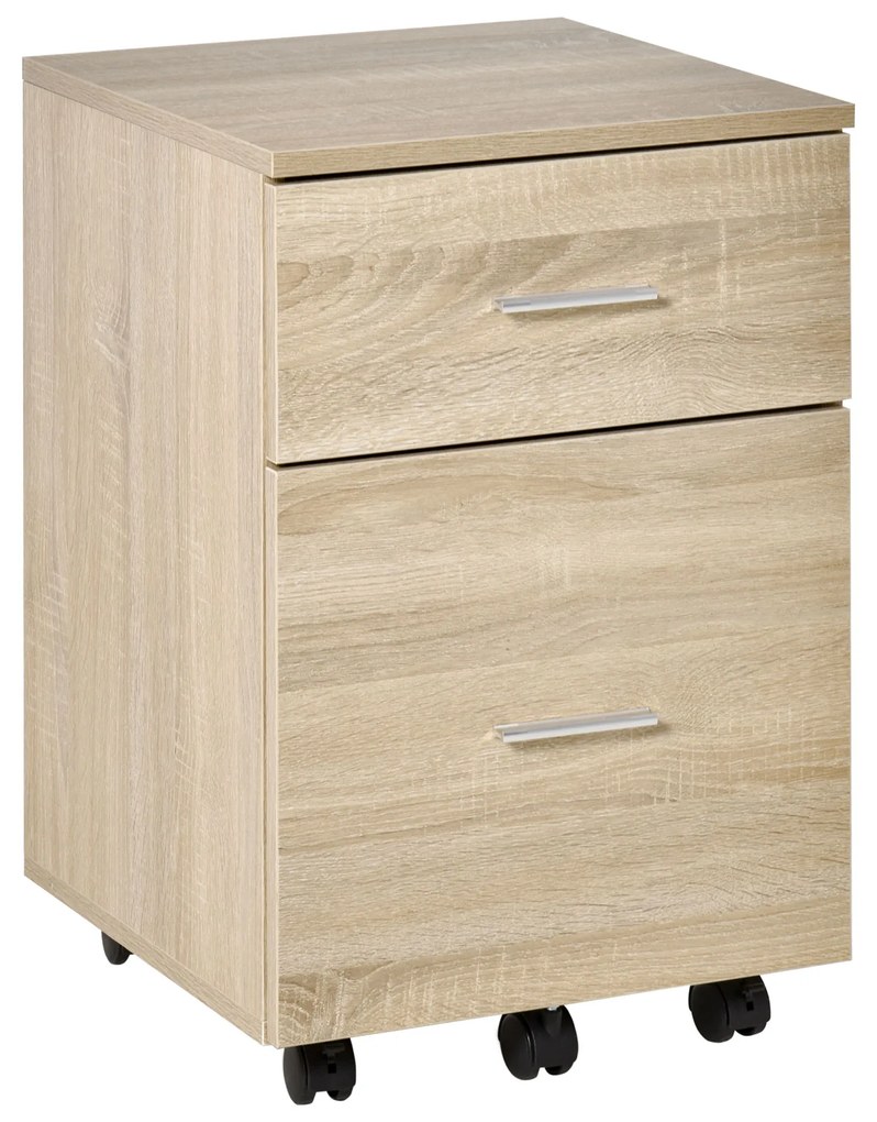Vinsetto Armário de Escritório Móvel de Arrumação 2 Gavetas 5 Rodízios em Aglomerado 39,5x39x58,5 cm Carvalho | Aosom Portugal