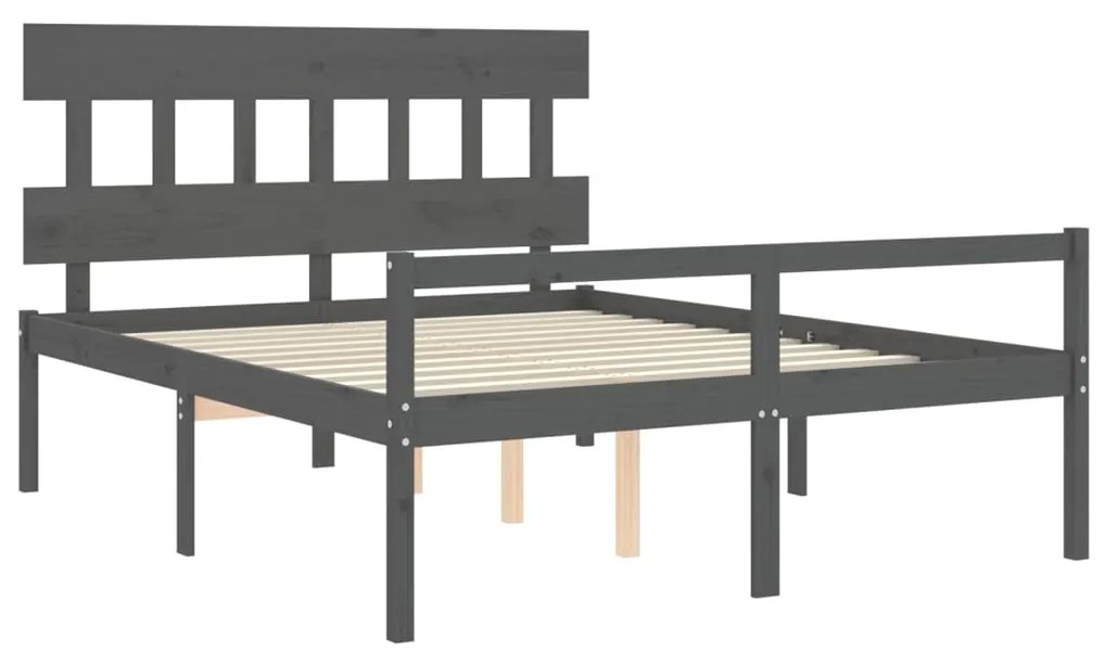 Cama para idosos king size com cabeceira madeira maciça cinza
