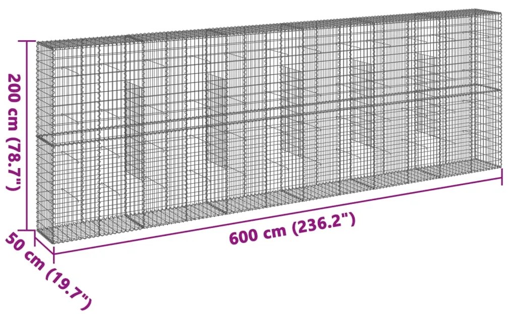 Cesto gabião com cobertura 600x50x200 cm ferro galvanizado