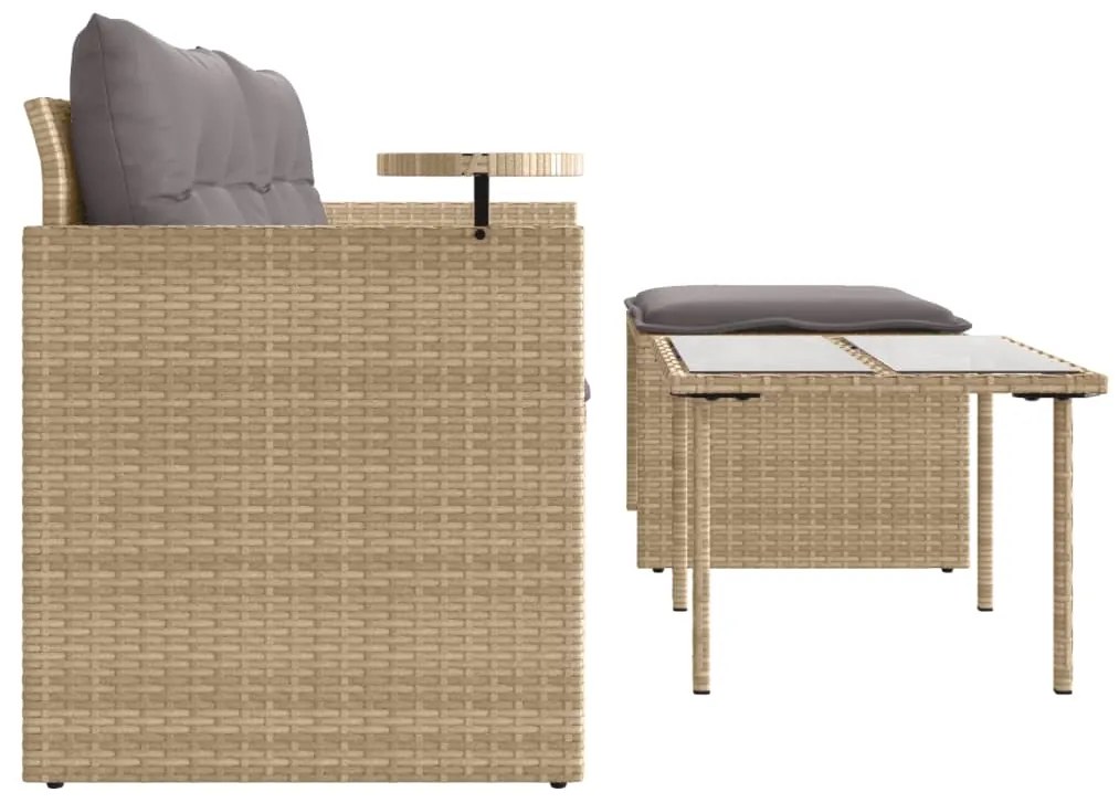3 pcs conjunto de sofás p/ jardim com almofadões vime PE bege