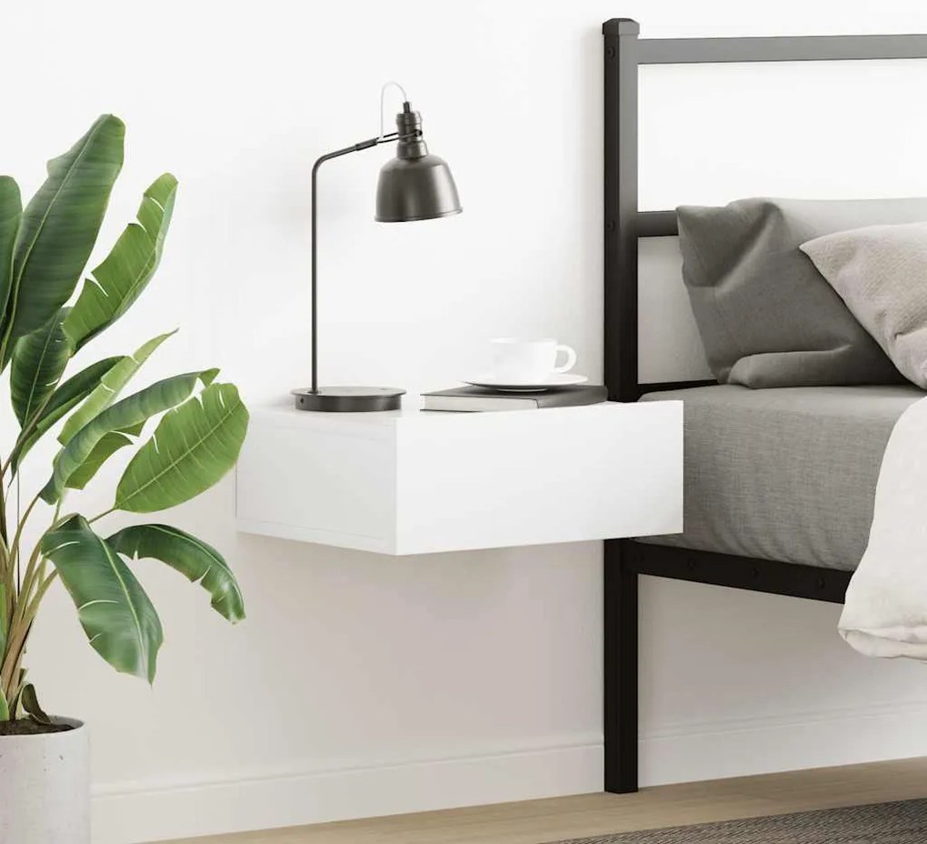Mesa de cabeceira suspensa derivados madeira branco brilhante
