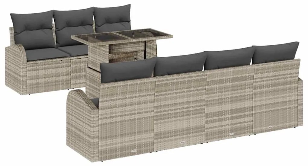 Conjunto de Sofás de Jardim de 8 Peças com Almofadas Cinza Claro Vime