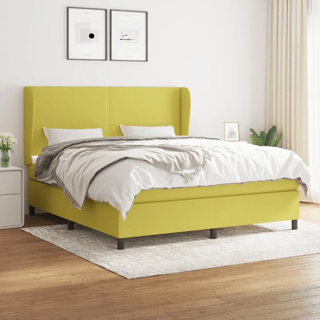 vidaXL Cama com molas/colchão 160x200 cm tecido verde