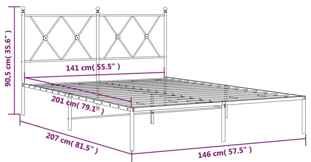 Estrutura de cama com cabeceira 140x200 cm metal branco