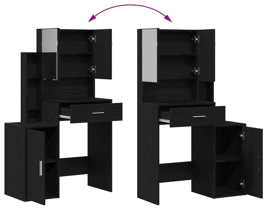 Mesa de Maquiagem com Espelho e Luzes LED Madeira de Carvalho Preto