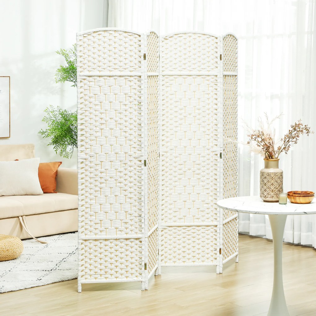 Biombo interior de madeira com 4 painéis, divisória dobrável para sala de estar ou quarto, 180 x 180 cm, branco