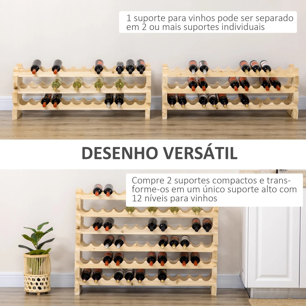 Garrafeira para 72 Garrafas Garrafeira com 6 Níveis Suporte para Vinhos Vertical 114x28x85 cm Madeira