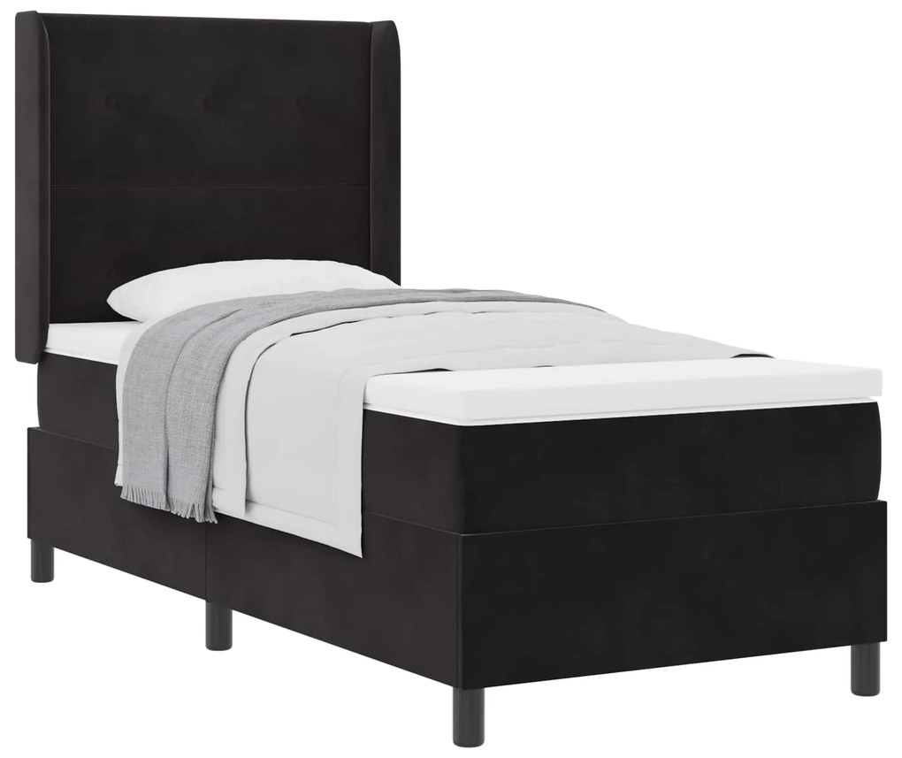 vidaXL Cama Box com colchão com cabeceira Preto 90 x 190 cm Veludo