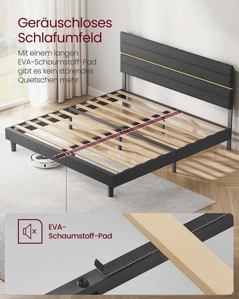 Estrutura de cama de casal para colchão (NÃO INCLUÍDO) de 180 x 200 cm Cinzento