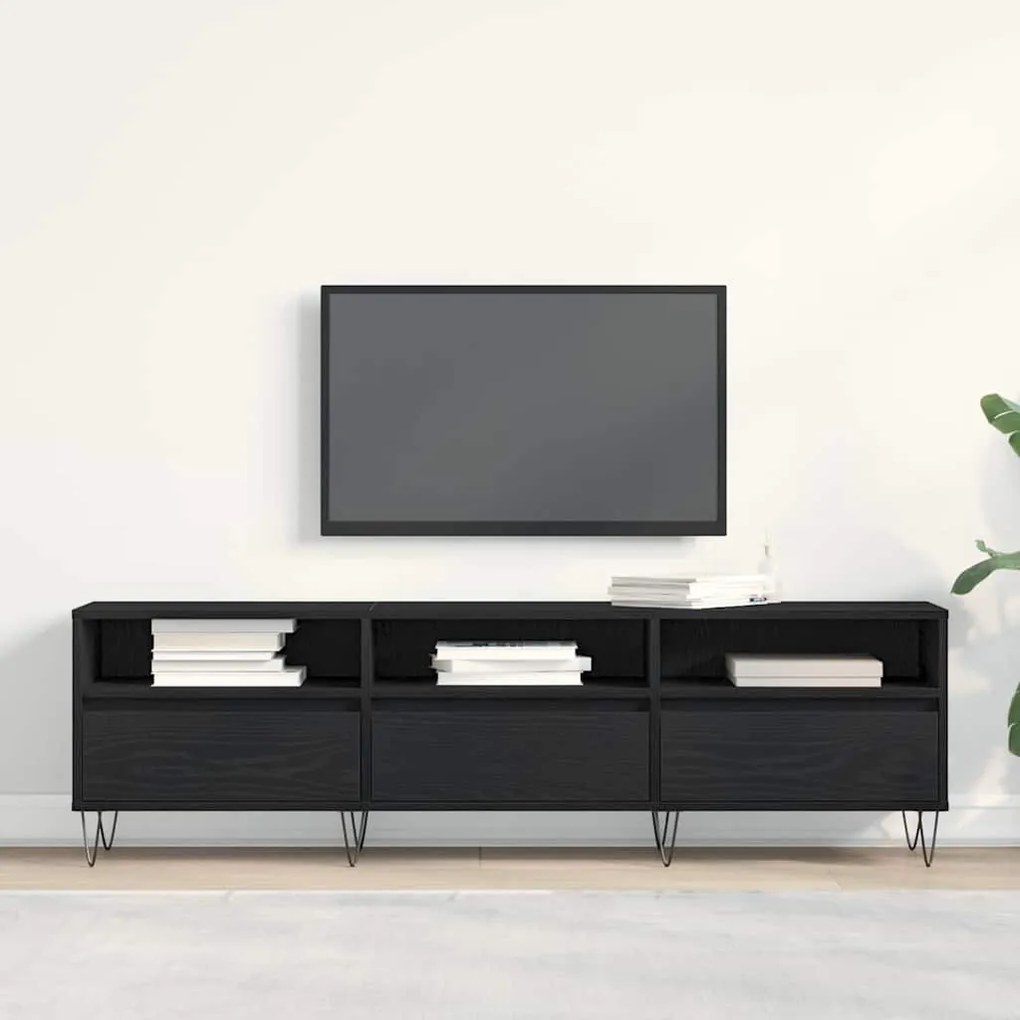 Armário de TV vidaXL Preto Carvalho 150x30x44,5 cm Madeira engenheirad