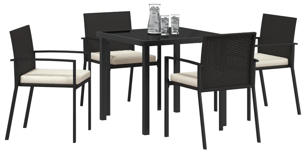 Conjunto de Jantar para Jardim 5 Peças Preto Rattan Poliéster