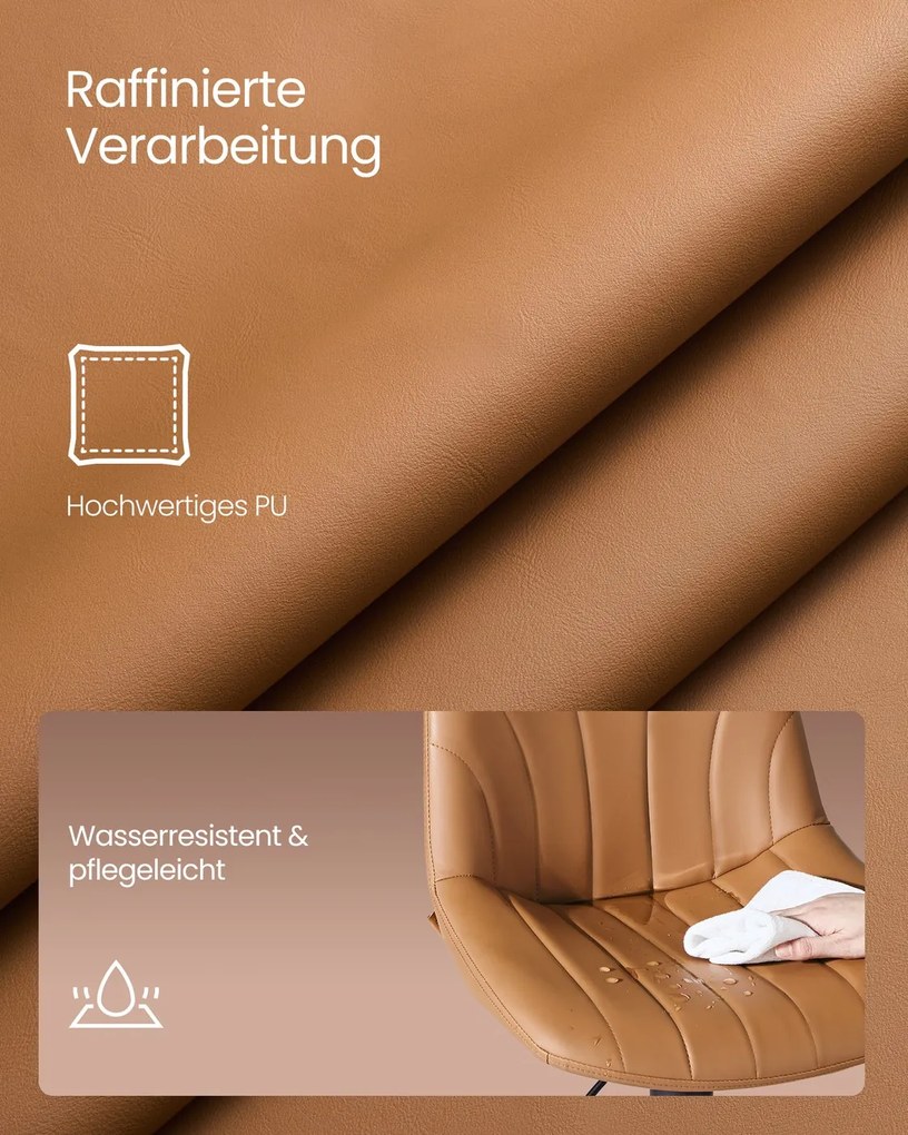 Conjunto 2 bancos bar com encosto e assento giratório 46,5 x 43 x (88-108) cm em couro sintético PU castanho caramelo