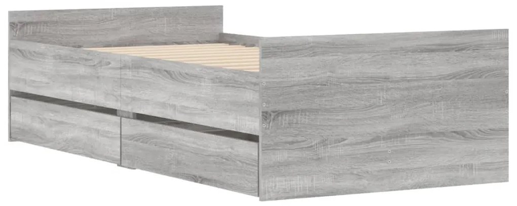Estrutura de cama com gavetas 90x190 cm cinzento sonoma
