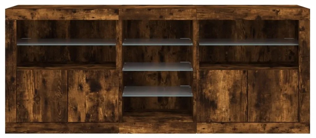 Aparador com luzes LED 181,5x37x67 cm carvalho fumado