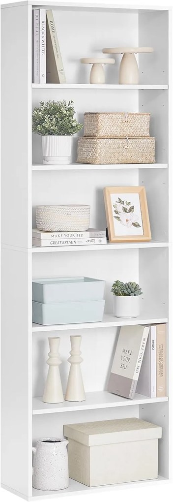 Estante de 6 níveis VASAGLE para sala de estar, escritório, quarto, sala de estudo, estilo escandinavo, 24 x 60 x 178,5 cm, branco LBC169T14