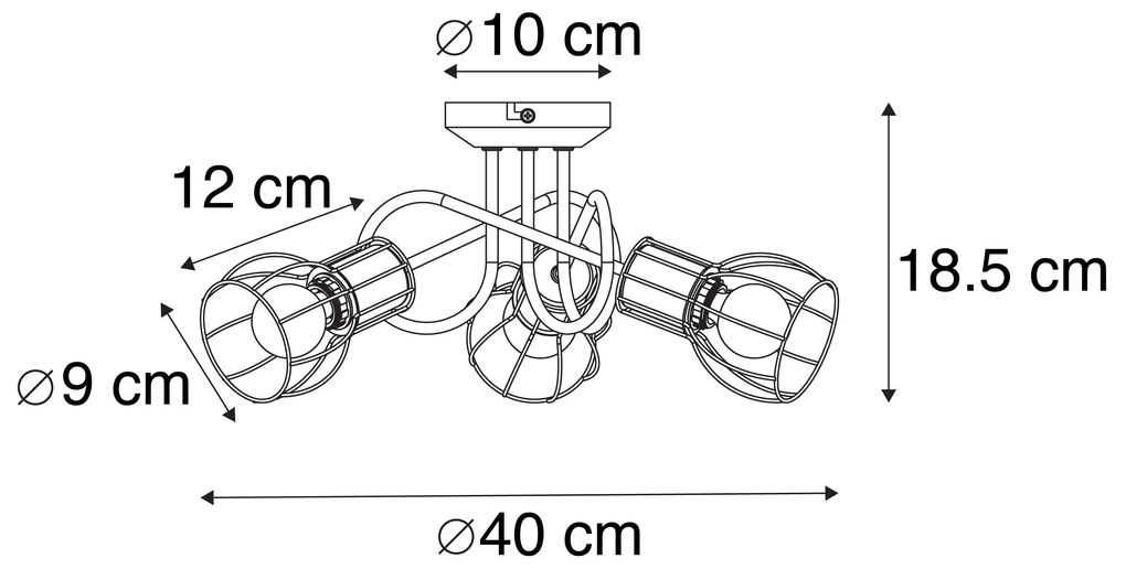 Candeeiro de teto moderno preto 40 cm redondo 3 luzes - Botu Moderno