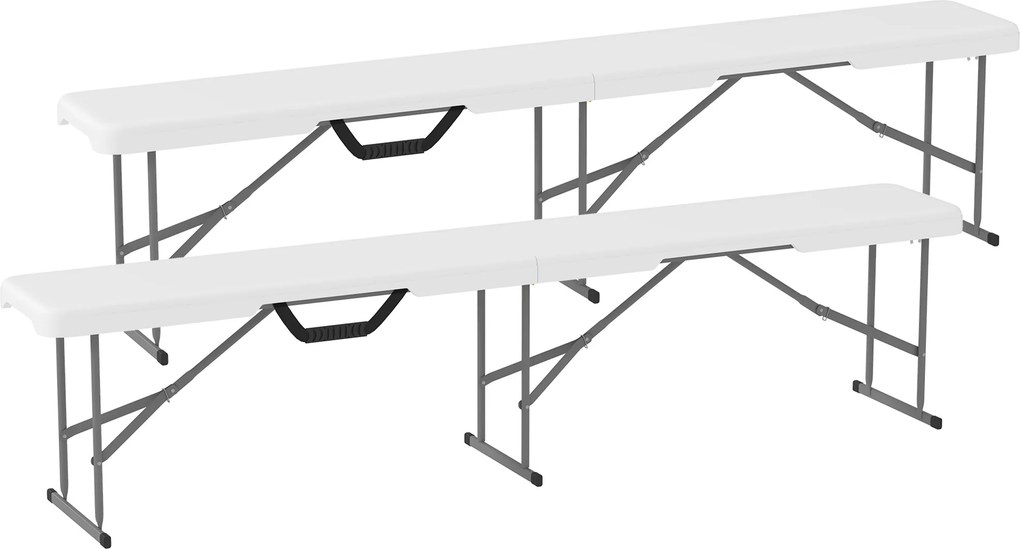Outsunny Banco de jardim Conjunto de 2 bancos dobráveis com alça de Transporte em Métal et HDPE 182 x 28 x 42 cm Branco | Aosom Portugal