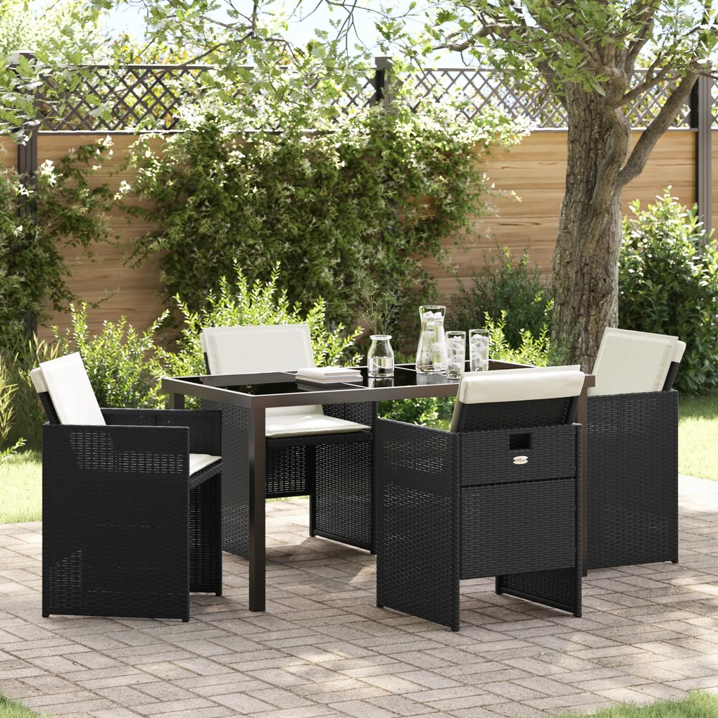 Conjunto de Jantar para o Jardim vidaXL de 5 Peças com Almofadas em Ra