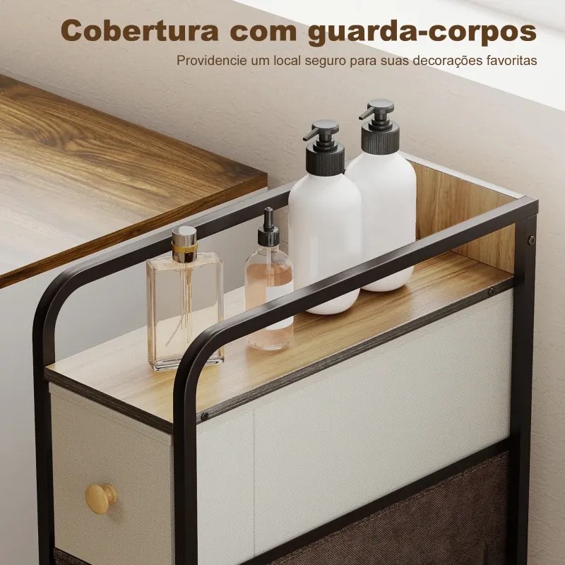 Móvel Auxiliar com 4 Gavetas de Tecido 20x47x84,5 cm com Estrutura de Aço Móvel de Arrumação para Espaços Pequenos Multicolor