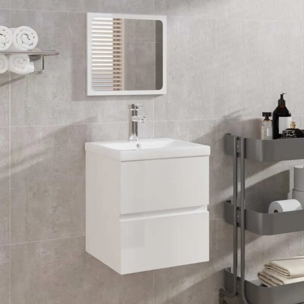 vidaXL Armário WC com espelho derivados de madeira branco brilhante