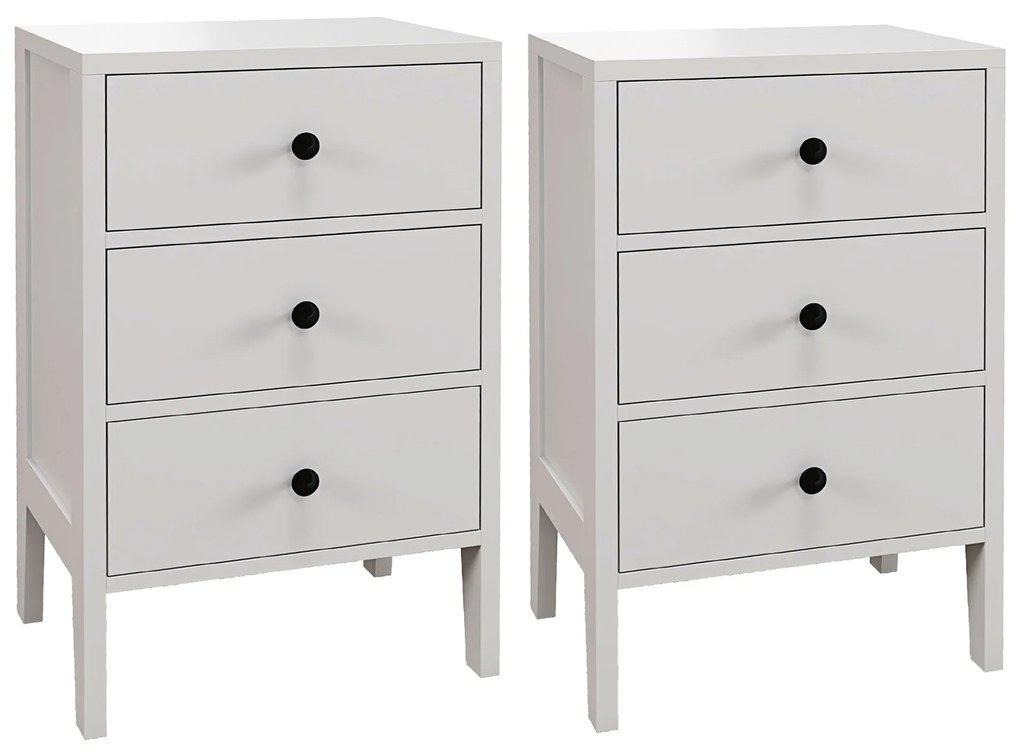 HOMCOM Conjunto de 2 Mesas de Cabeceira Mesas Auxiliares 3 Gavetas para Quarto em Madeira 40x30x64 cm Branco | Aosom Portugal